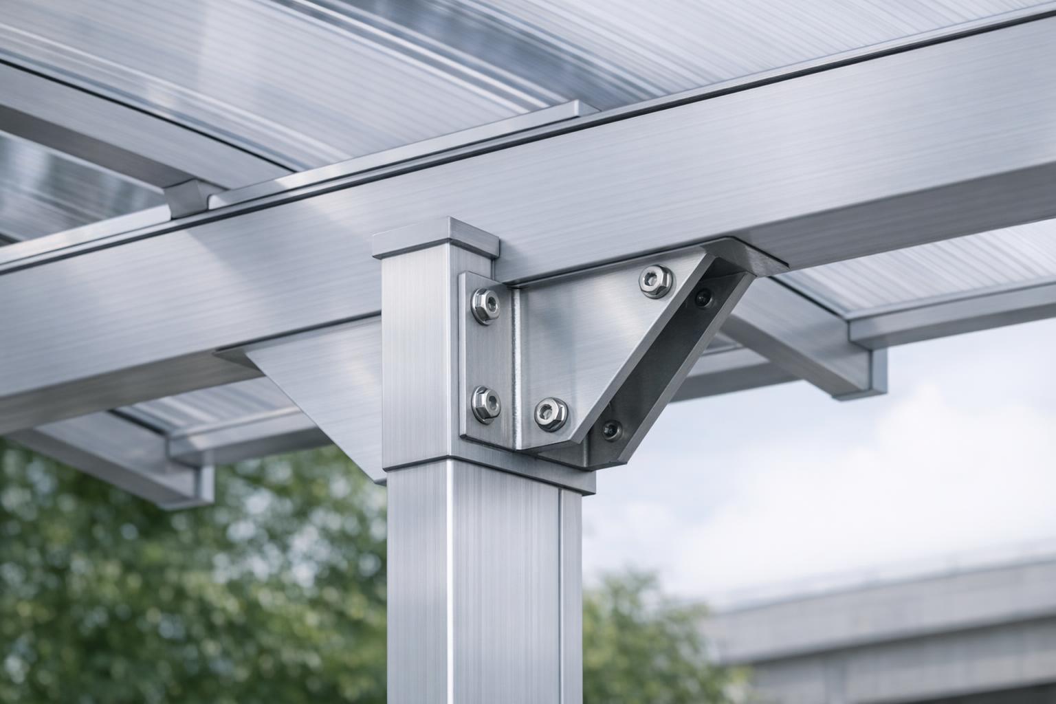 zdjęcie: detal konstrukcji aluminiowej wiaty